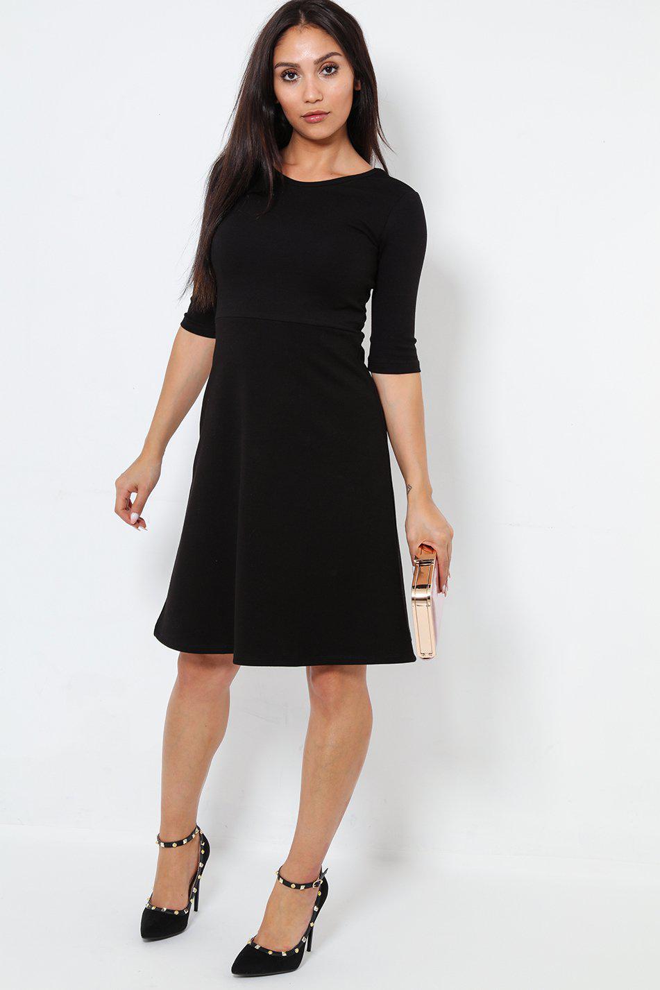 Get 3/4 Sleeves Smart Black Skater Dress for only £5.00 exclusively at ...