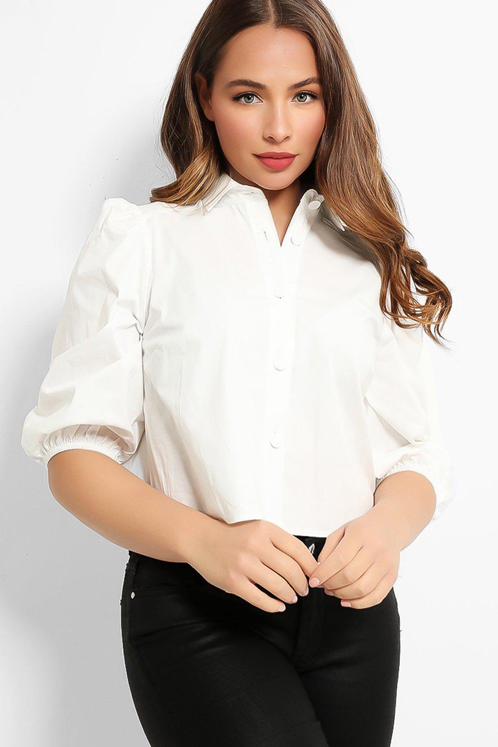 White Puff Sleeves Cropped Shirt – SinglePrice