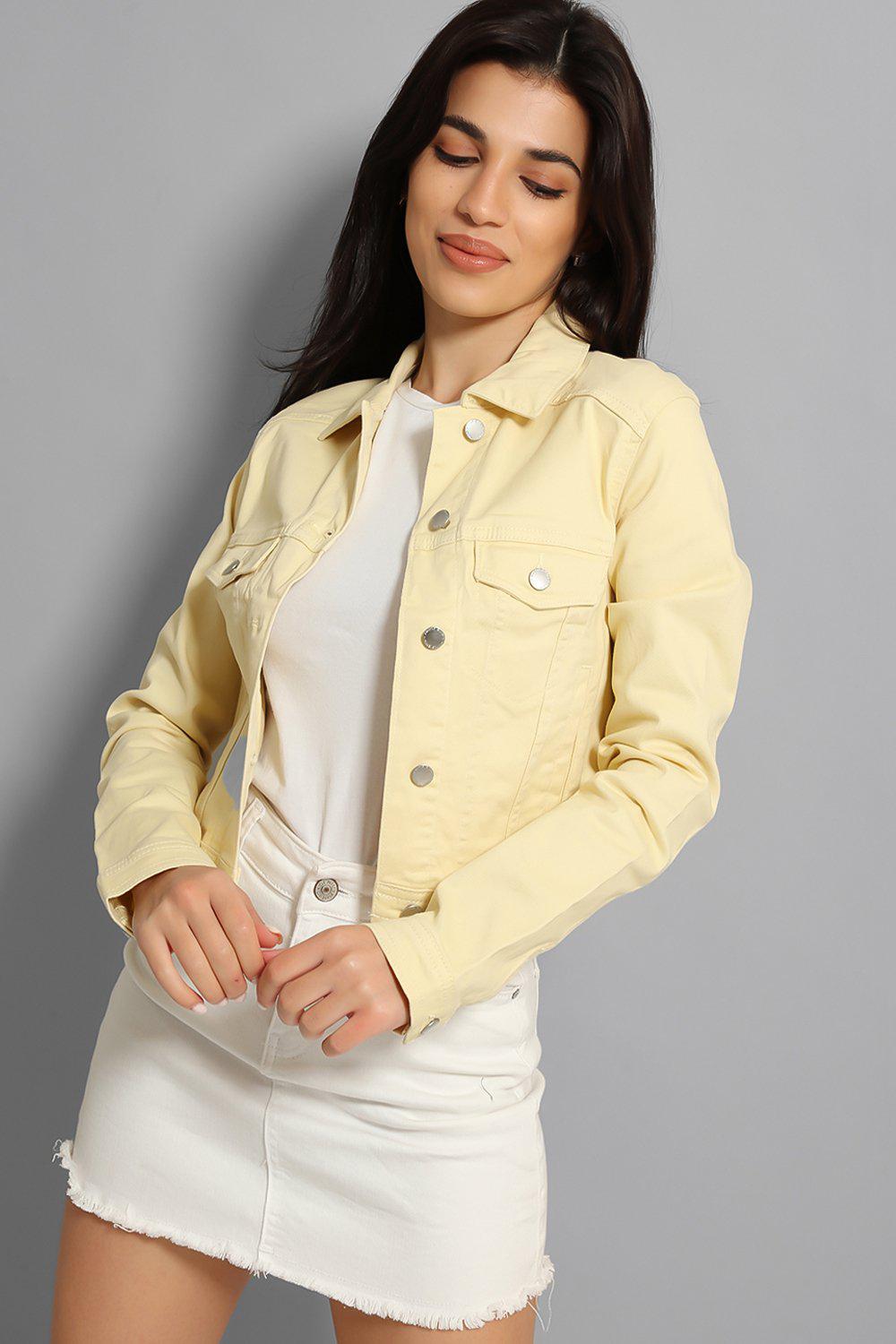 Pastel Yellow Silver Hardware Denim Jacket SinglePrice