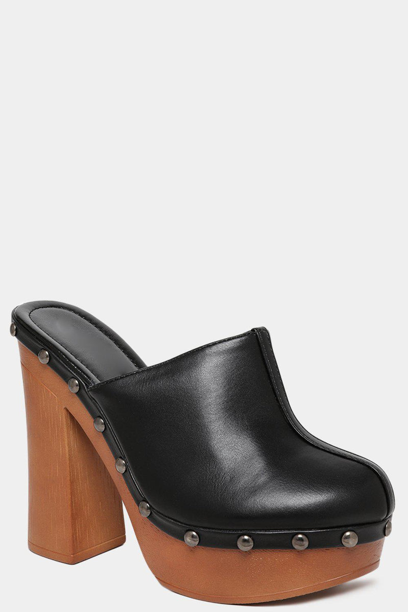 black high heel clogs