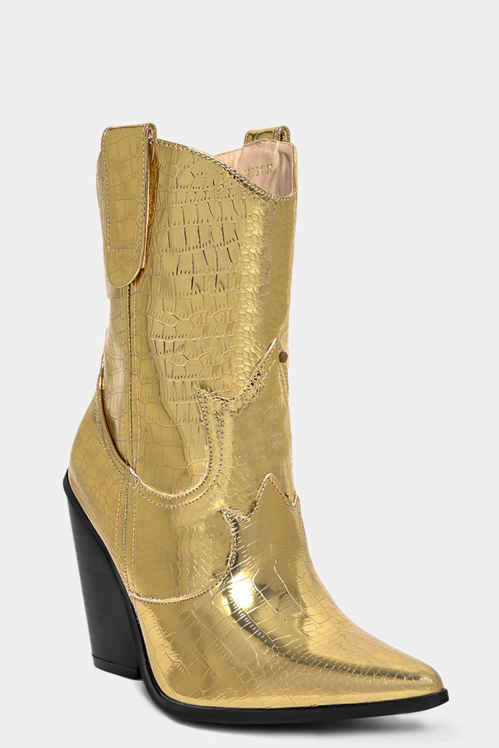 Gold Mirror High Shine Mock Croc Cowboy Boots – SinglePrice