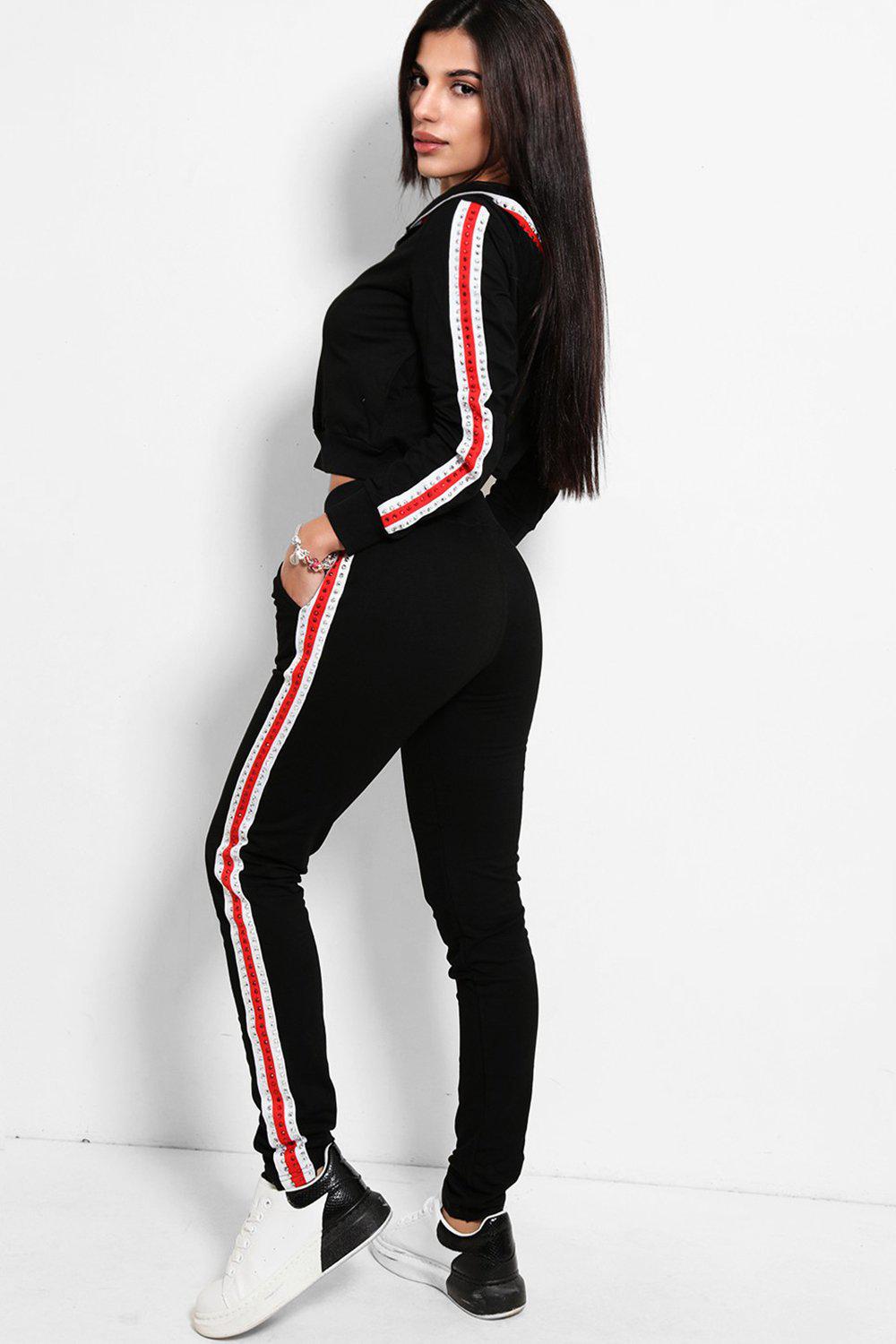 Black Studded Tape Stripe Hooded 2 Piece Tracksuit – SinglePrice