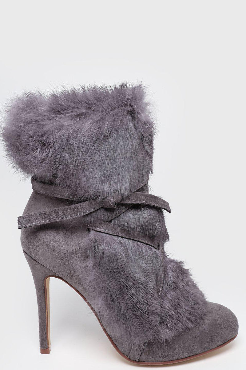 Get Grey Faux Fur Laced Up Stiletto Ankle Boots for only £5.00 ...