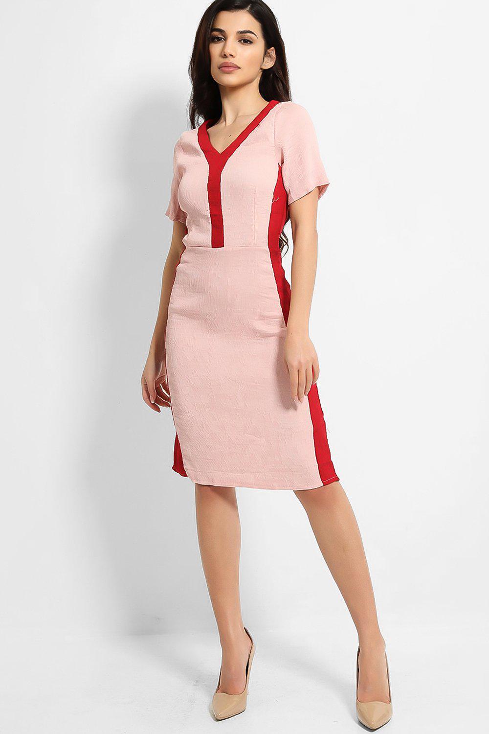 Pink Red Panelling Midi Bodycon Dress – SinglePrice
