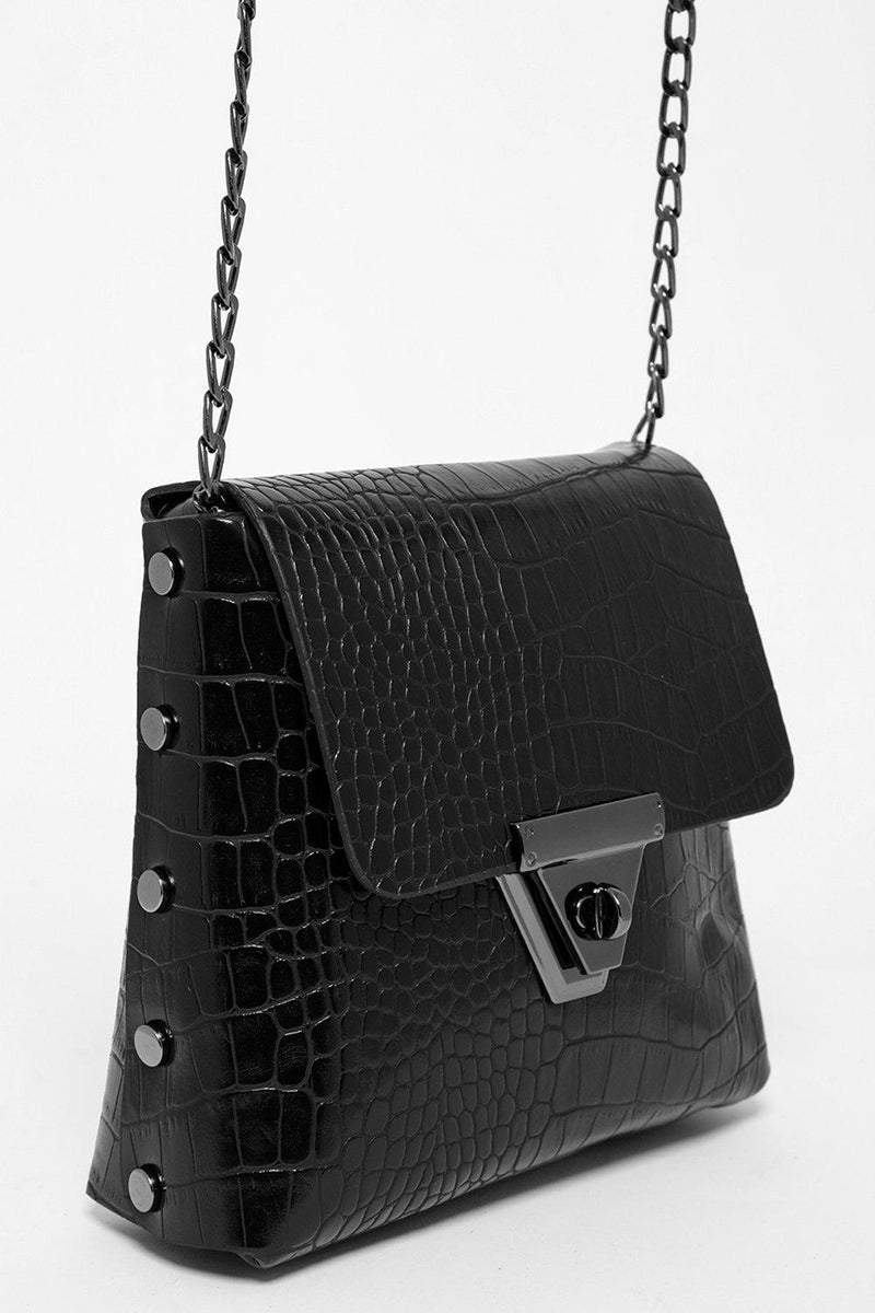Download Get Studded Sides Black Mock Croc Skin Mini Bag for only £ ...