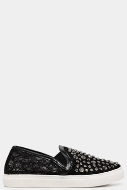 Black Embellished Front Lace Plimsolls 