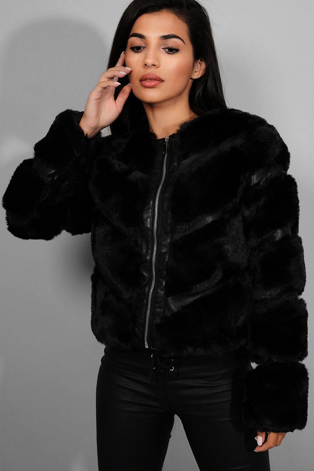 Black Faux Fur Panelled Cropped Jacket – SinglePrice