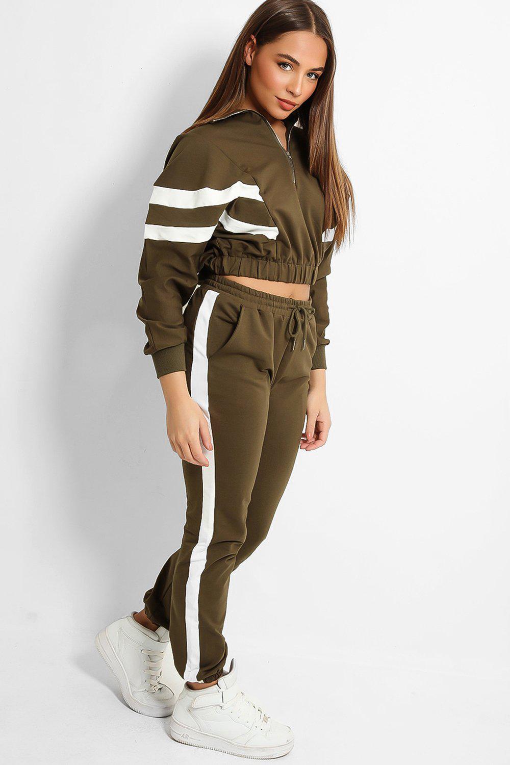 Khaki Printed Back Racer Lines Tracksuit – SinglePrice