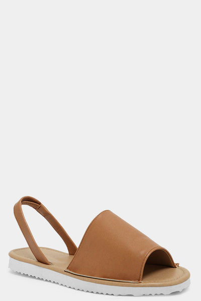 Tan Slingback Peep Toe Flat Sandals – SinglePrice