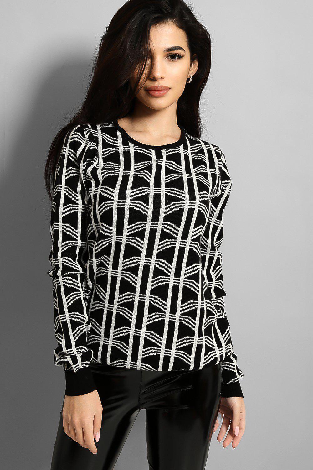 Black And White Knit Pattern Pullover – SinglePrice
