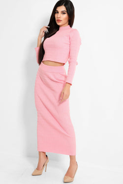 crop top skirt set knit