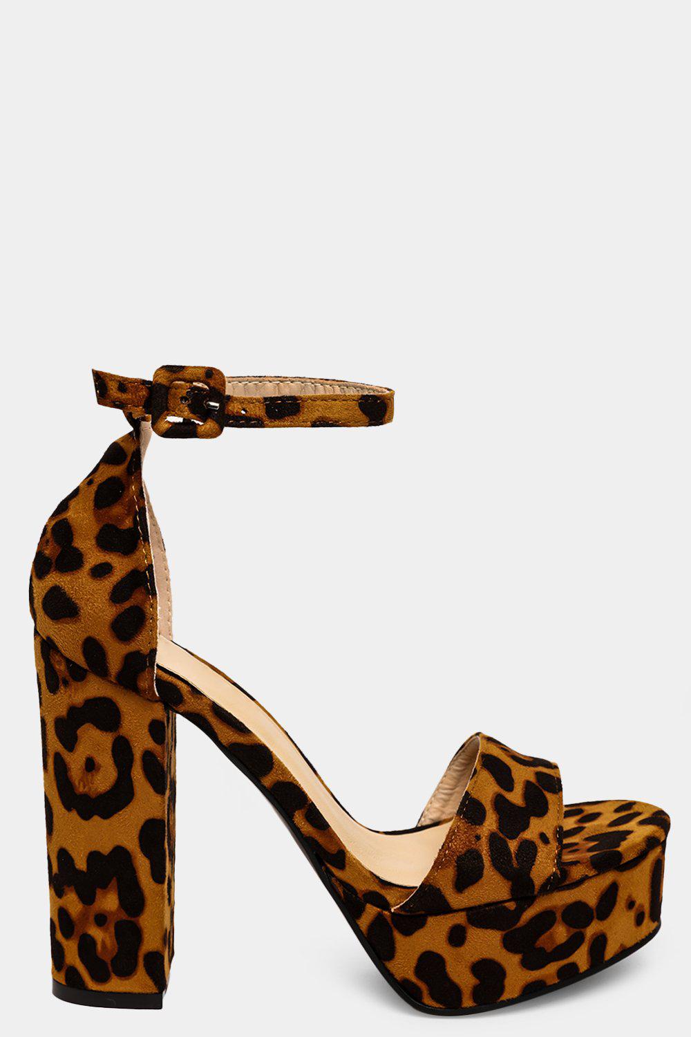 Leopard Print Vegan Suede Platform Block Heel Sandals – SinglePrice