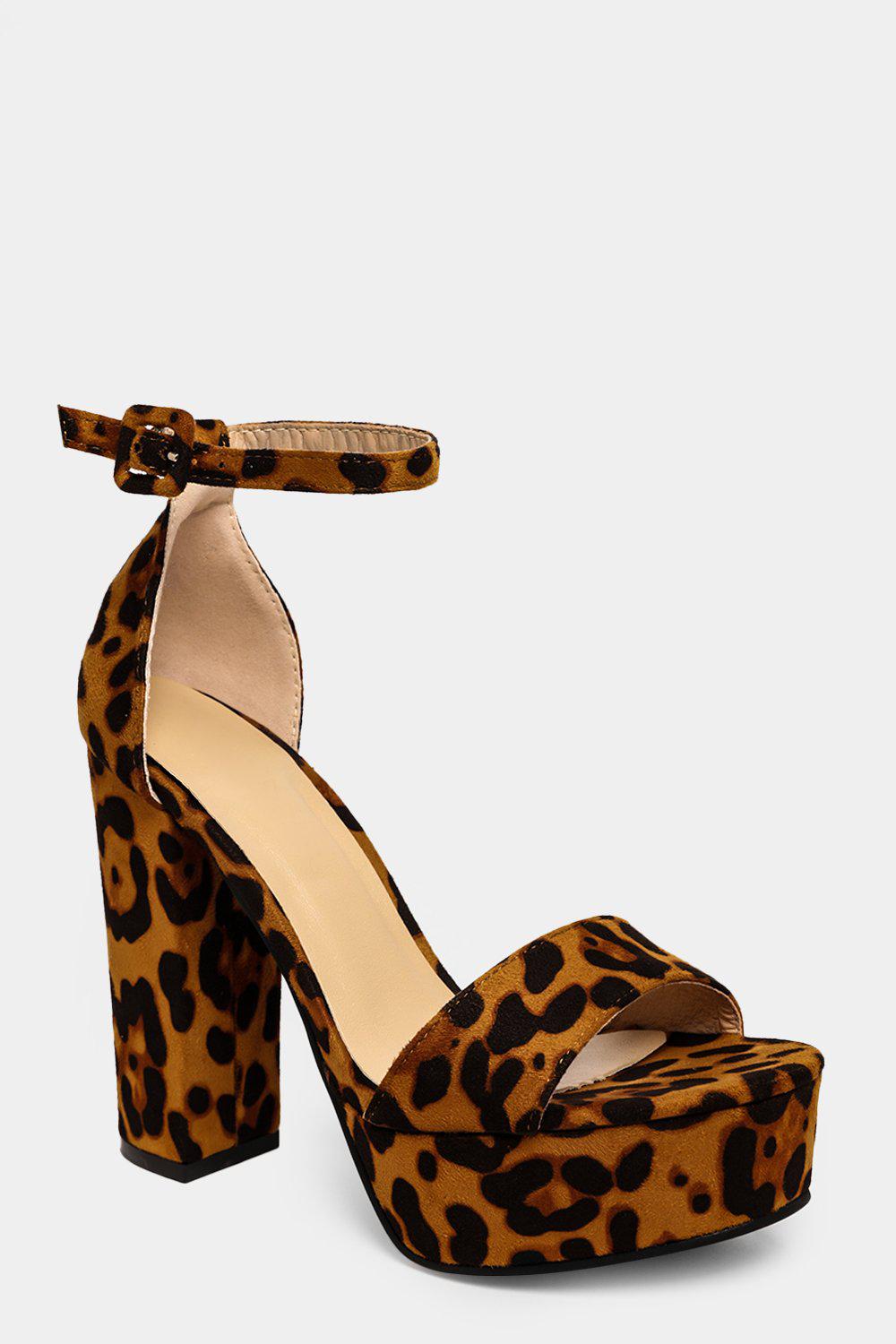 Leopard Print Vegan Suede Platform Block Heel Sandals – SinglePrice