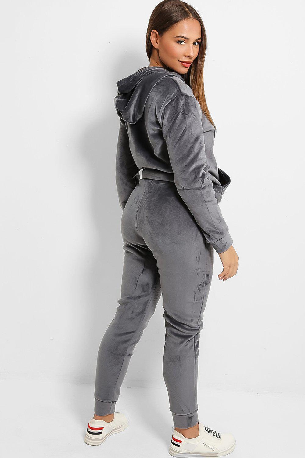 Grey Velour Thick Fleece Lined Sequinned J'adore Tracksuit – SinglePrice