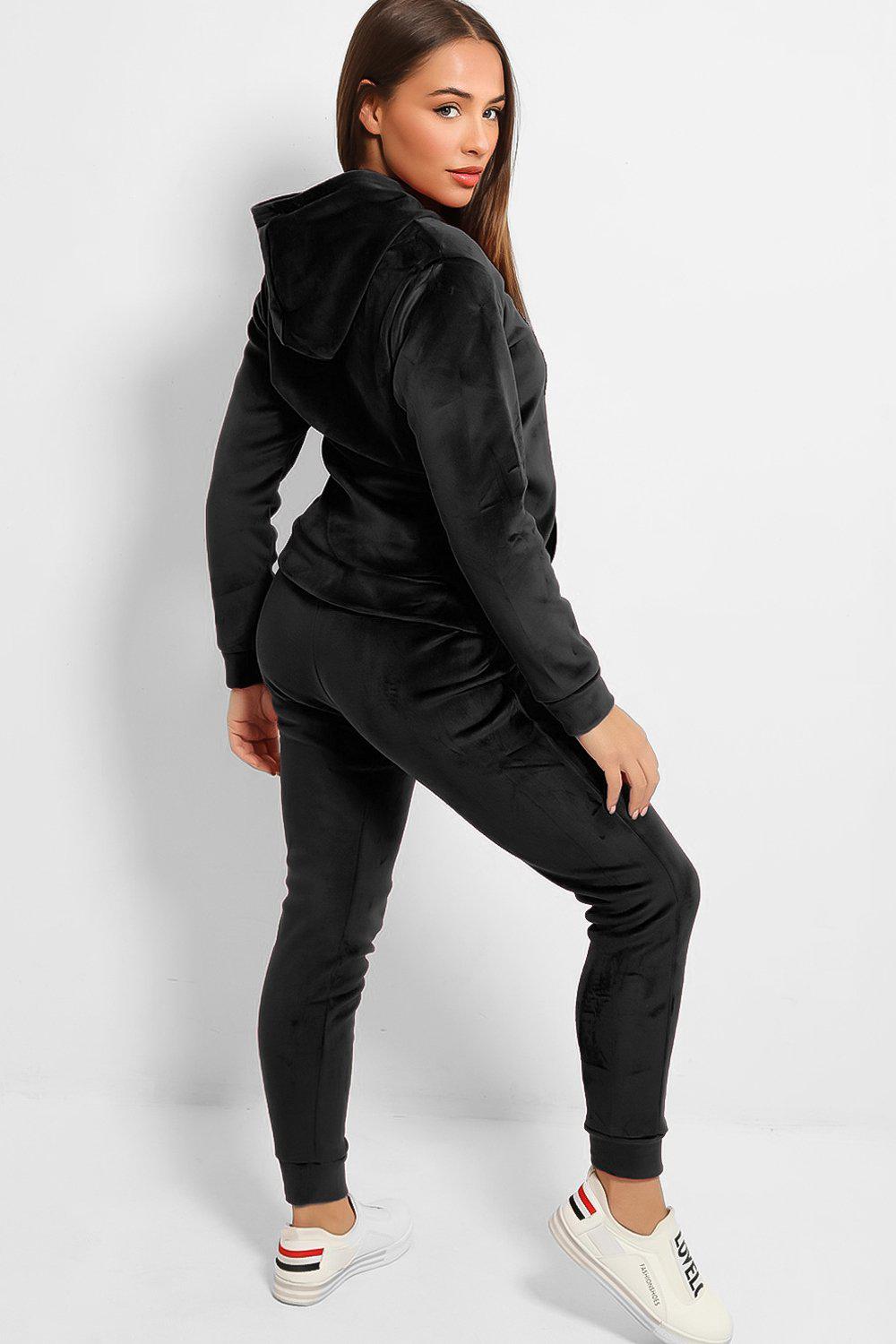 Black Velour Thick Fleece Lined Sequinned J'adore Tracksuit – SinglePrice