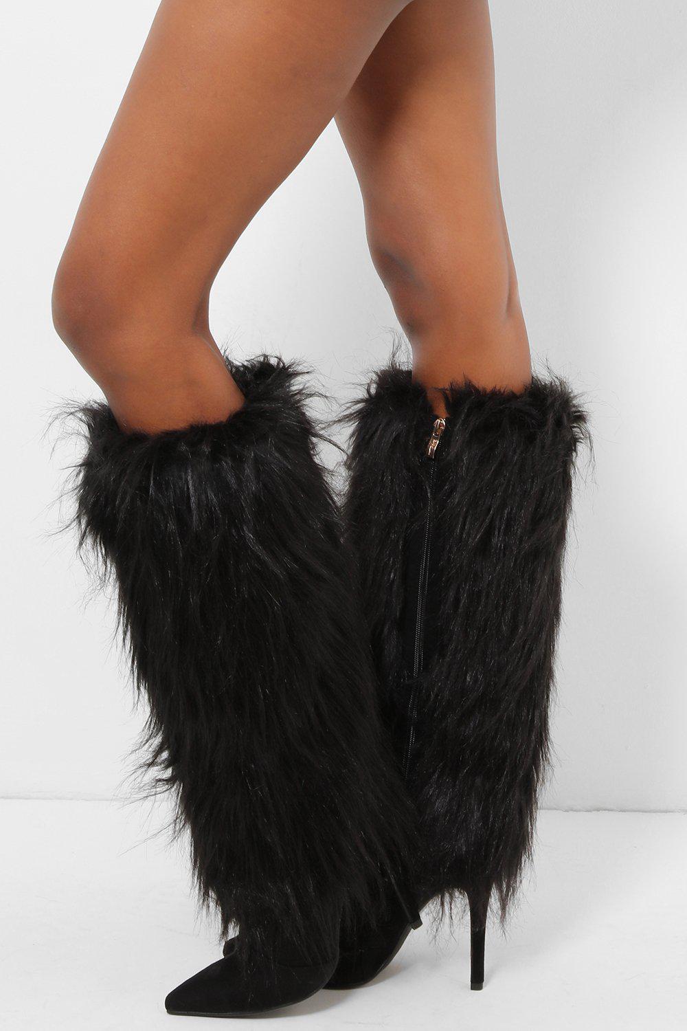 Get Black Tall Faux Fur Calf Stiletto Boots for only £5.00 exclusively ...