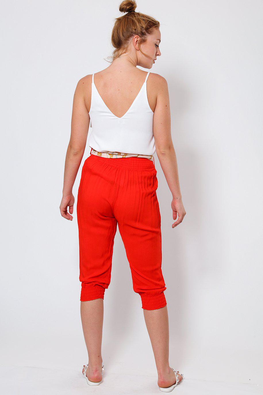 Get Red Cropped Harem Cotton Trousers for only £5.00 exclusively at - SinglePrice