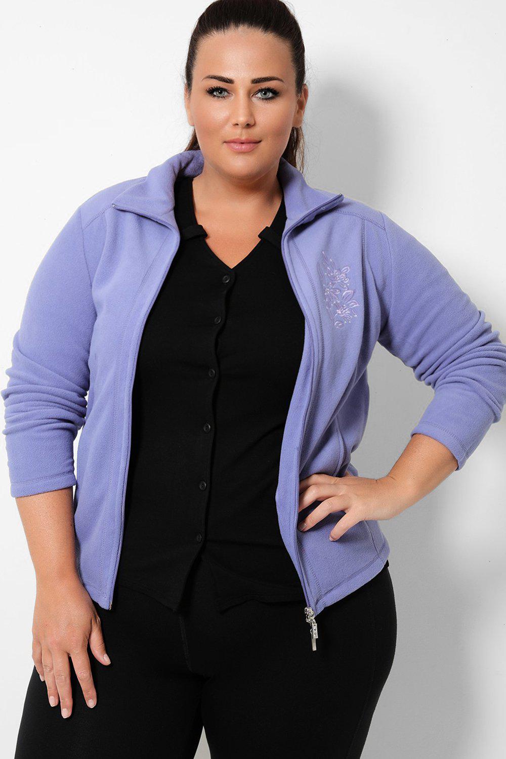 Lilac Embroidery Detail Full Zip Fleece Jacket – SinglePrice