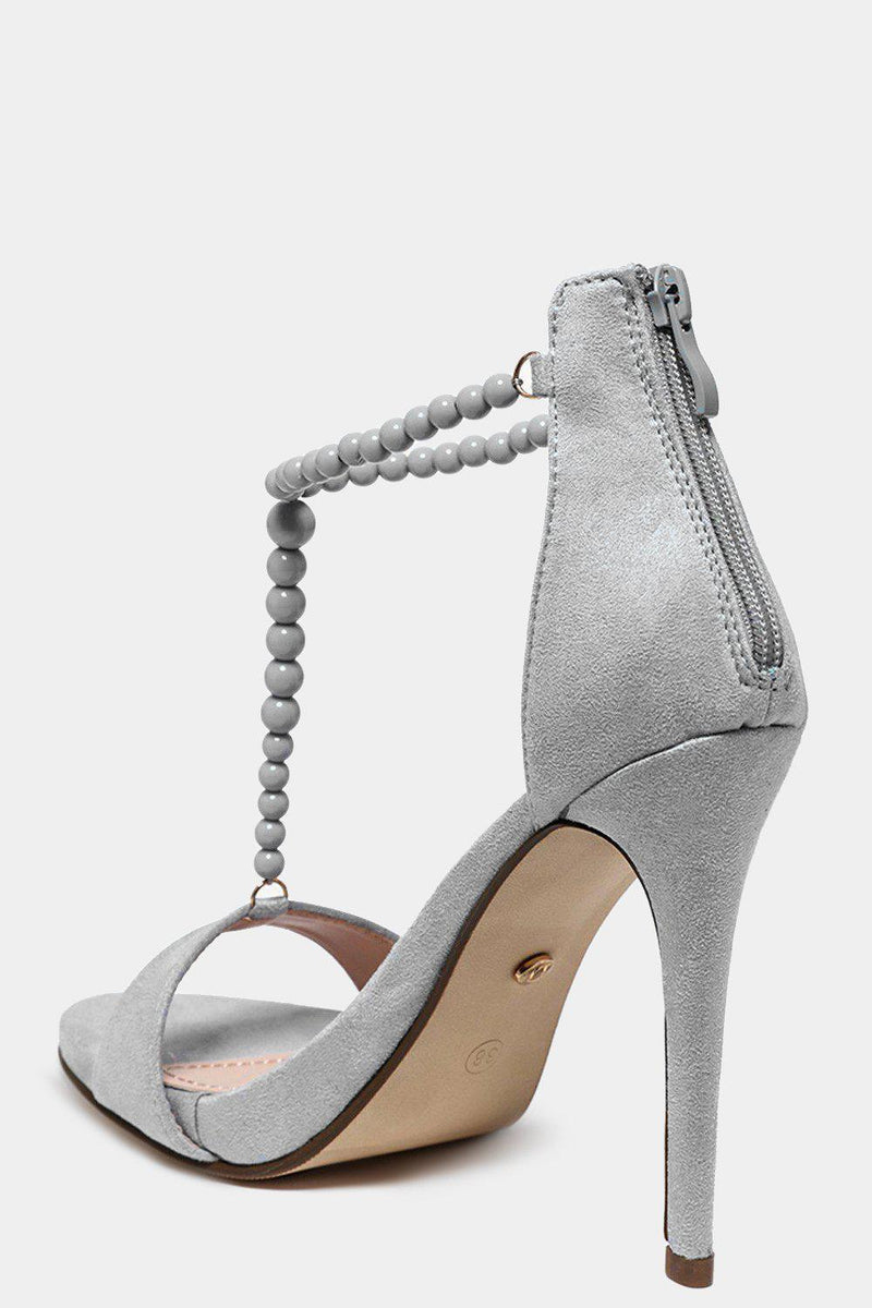 Beaded T-Bar Grey Barely There Heels 