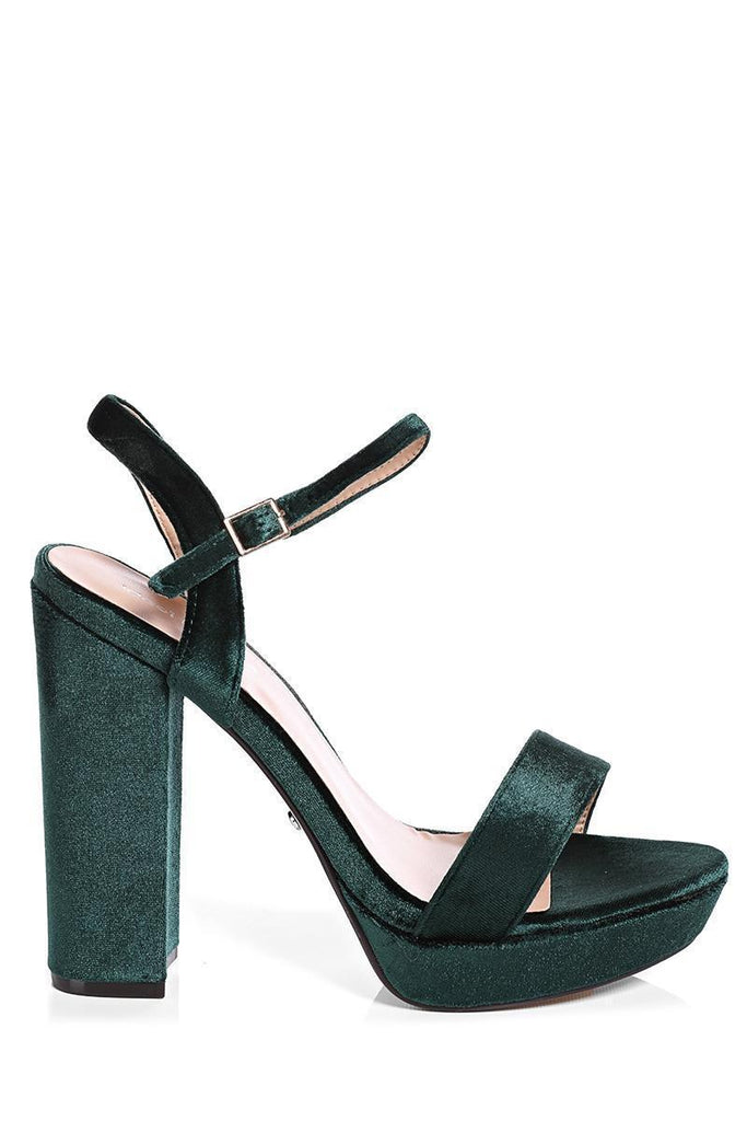 Dark Green Velvet Platform Heels