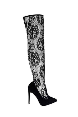 Get Over The Knee Black Lace Sock Boots 