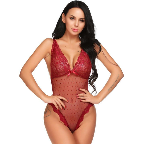 body rouge dentelle femme