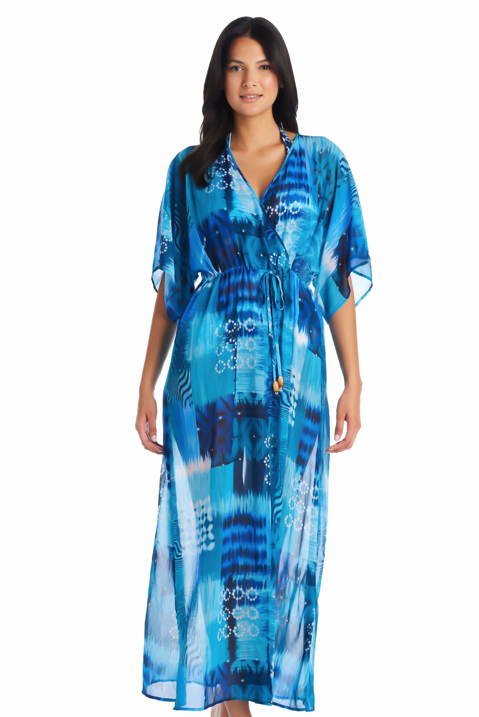 Long Chiffon Open Front Dress, Kimono Swim Cover Up, TH - Bleu Rod Beattie