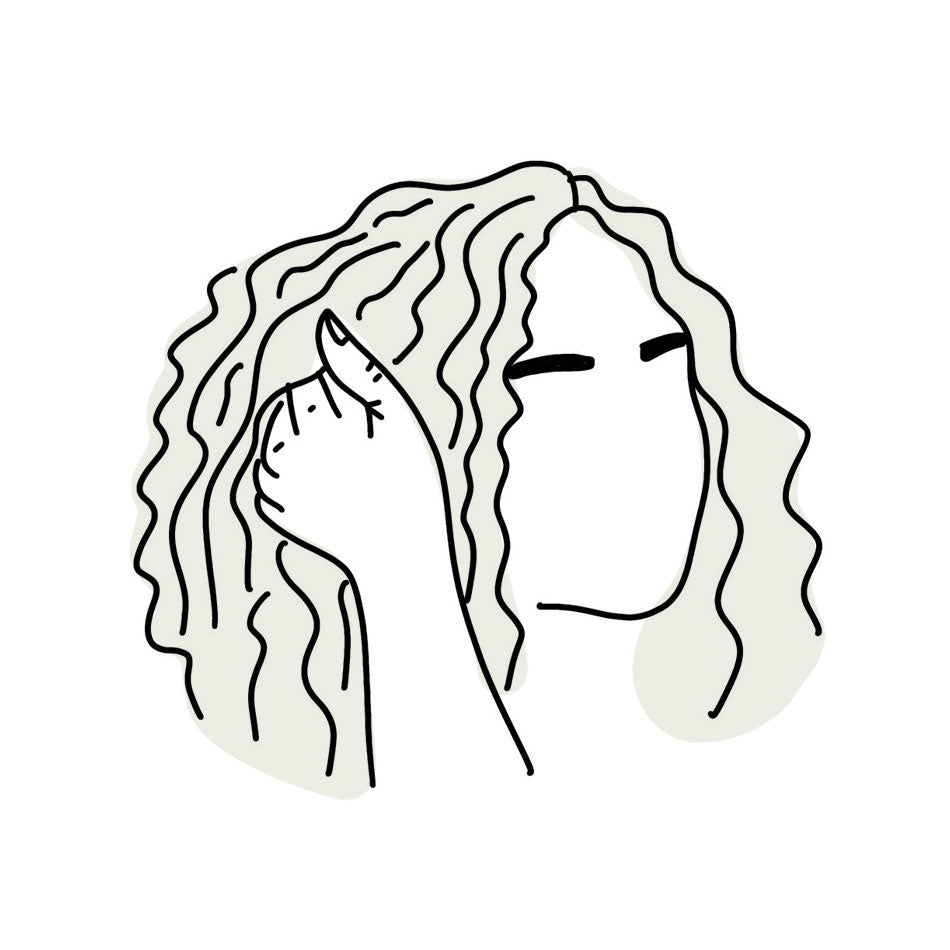 Illustration of person with medium length hair scrunching product into it