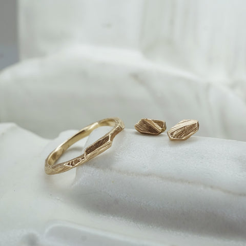 Prism ring and earrings, made with 14k Fairmined Ethical Gold