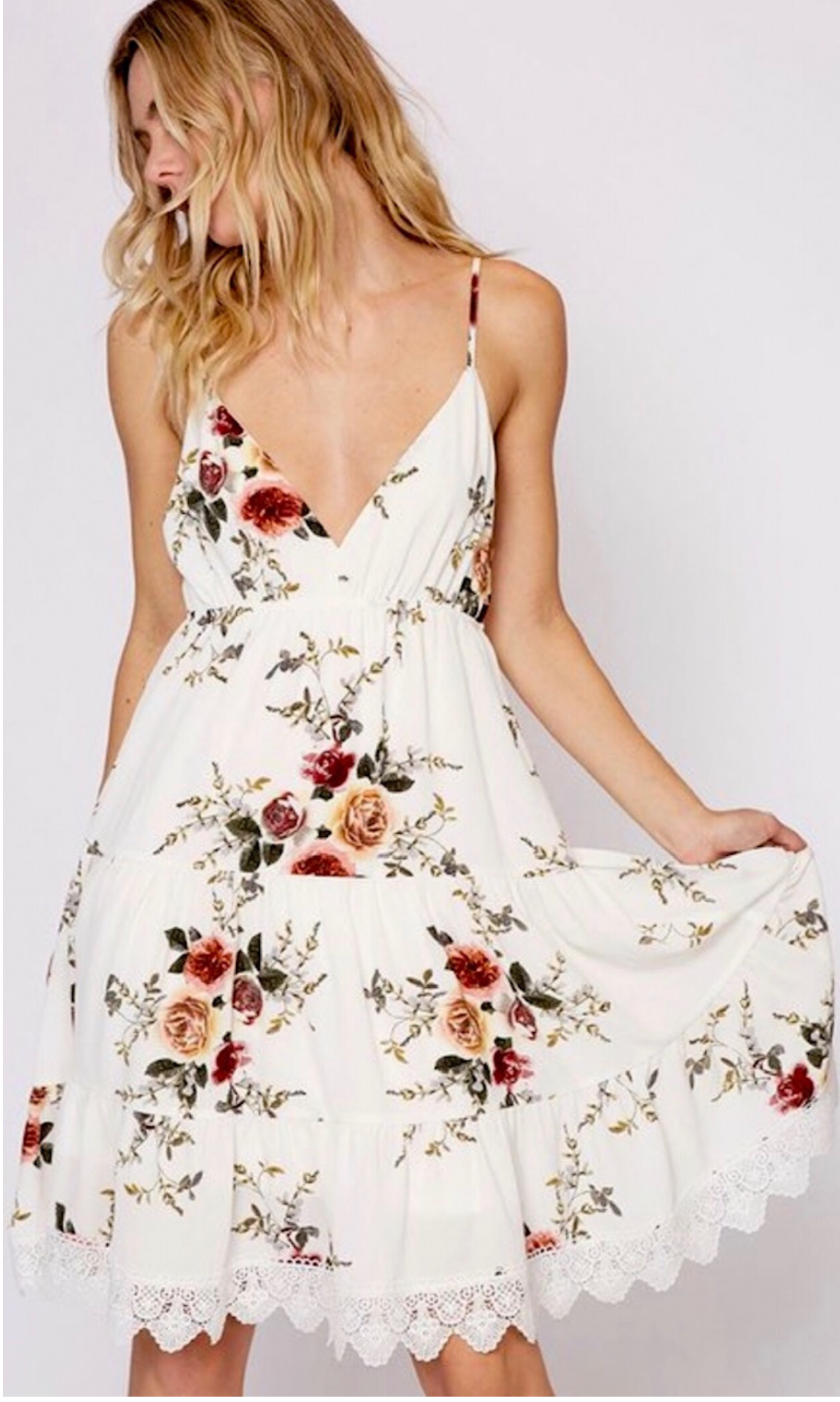 white floral flowy dress