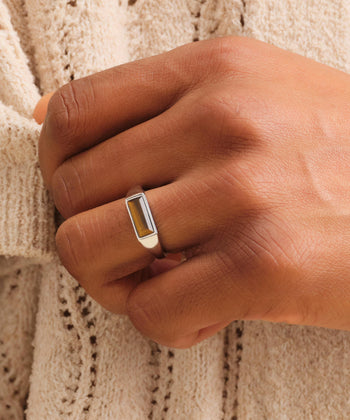 Beveled Tiger's Eye Signet Ring - Silver