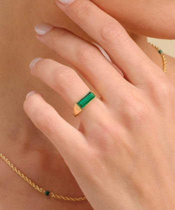 Womens Beveled Malachite Signet Ring