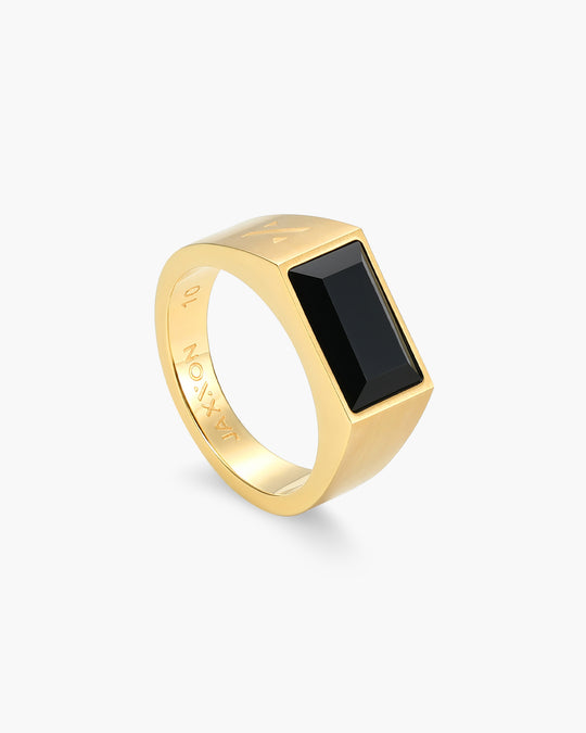 Beveled Onyx Signet Ring - Gold - Image 1/2
