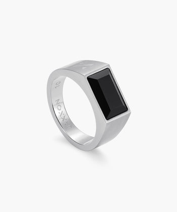 Beveled Onyx Signet Ring - Silver