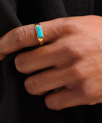 Beveled Turquoise Signet Ring - Gold