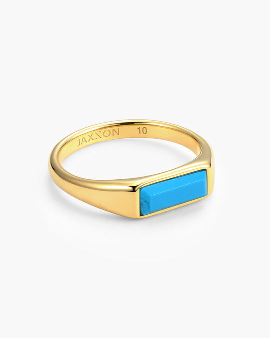 Beveled Turquoise Signet Ring - Gold - Image 1/2