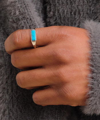 Beveled Turquoise Signet Ring - Silver