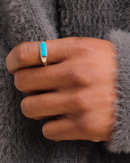 Beveled Turquoise Signet Ring - Silver - Image 2/2