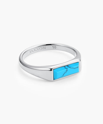 Beveled Turquoise Signet Ring - Silver