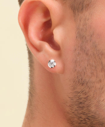 Bezeled Stud Earrings - Silver