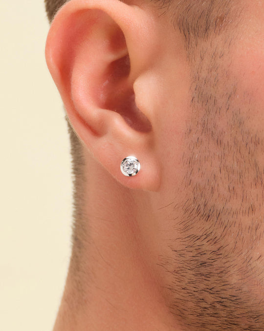 Bezeled Stud Earrings - Silver - Image 2/2
