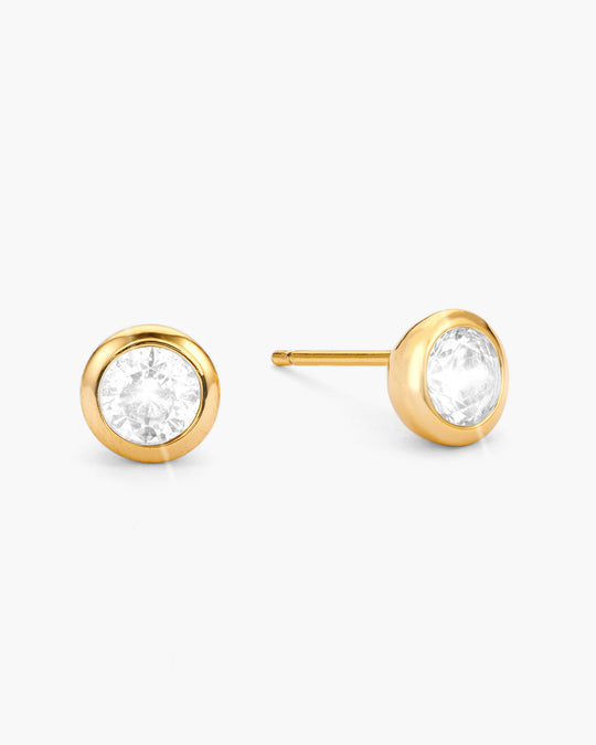 Bezeled Stud Earrings - Gold - Image 1/2