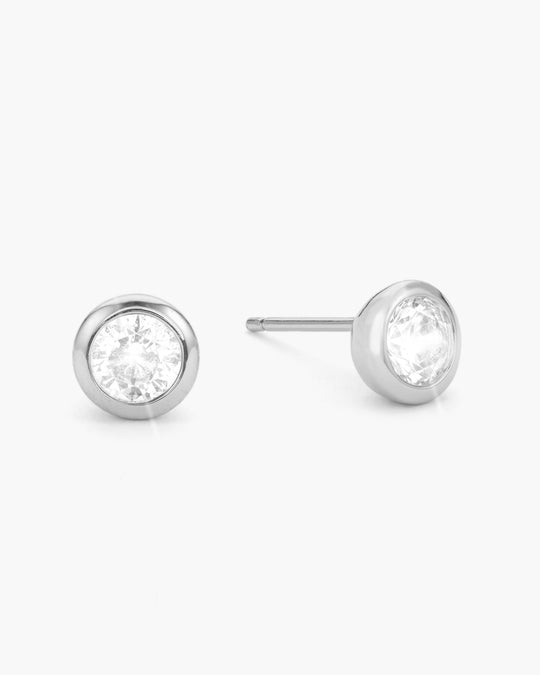 Bezeled Stud Earrings - Silver - Image 1/2