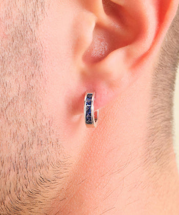 Blue Emerald Cut Inset Hoop Earrings