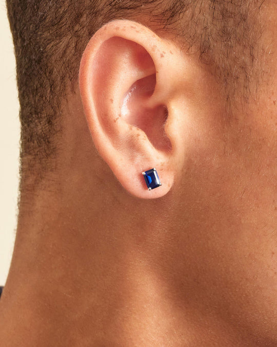 Blue Emerald Cut Stud Earrings - Image 2/2