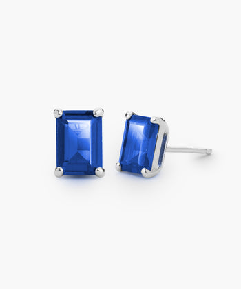 Women's Blue Emerald Cut Stud Earrings