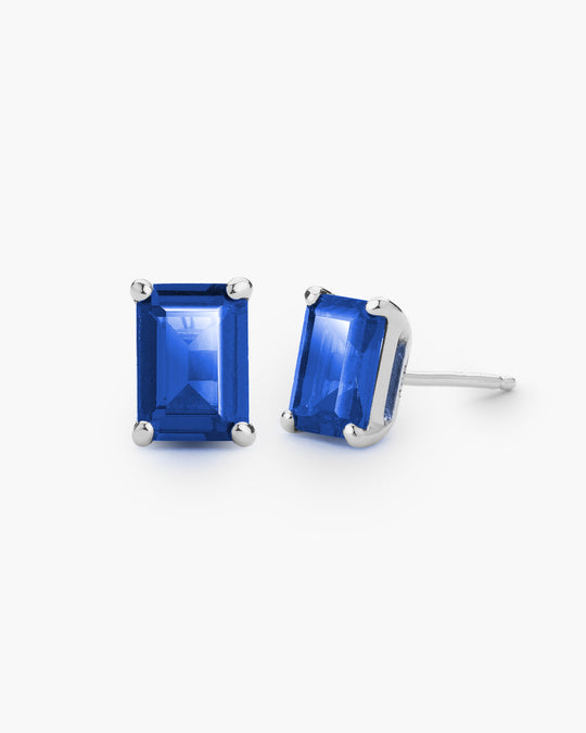 Blue Emerald Cut Stud Earrings - Image 1/2