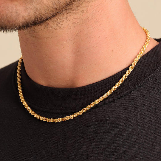 Yellow Gold Diamond Cut Rope Chain Necklace 15
