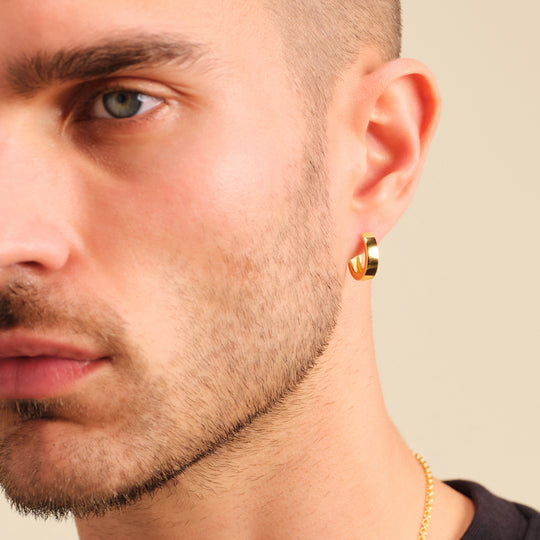Mahi Gold Plated Single Line Crystals Hoop Bali Piercing Mens Earrings