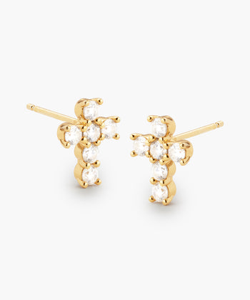 Picture of Cross Stud Earrings - Gold